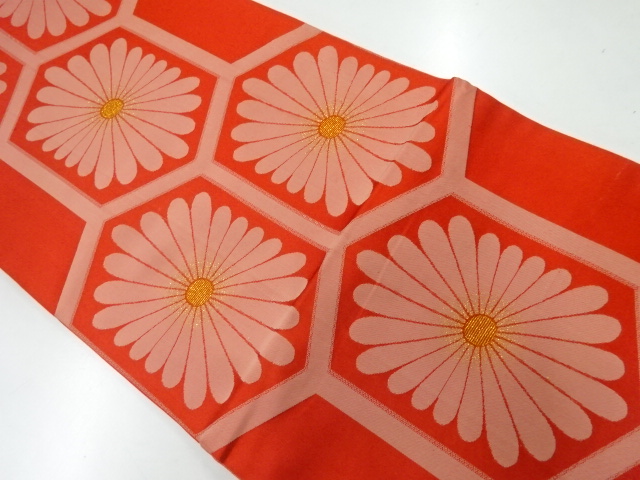 JAPANESE KIMONO / ANTIQUE FUKURO OBI / SILK / WOVEN KIKKO & KIKU